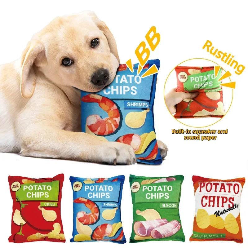 Crunchy Chip Dog Toy — Squeaky Plush Chew Toy for Small & Medium Dogs