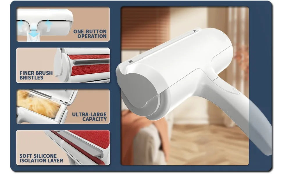 Pet Hair Remover Roller — Reusable Dog & Cat Fur Roller with Self-Cleaning Base