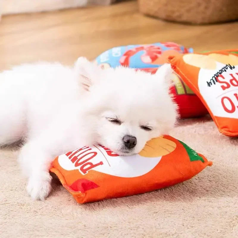 Crunchy Chip Dog Toy — Squeaky Plush Chew Toy for Small & Medium Dogs