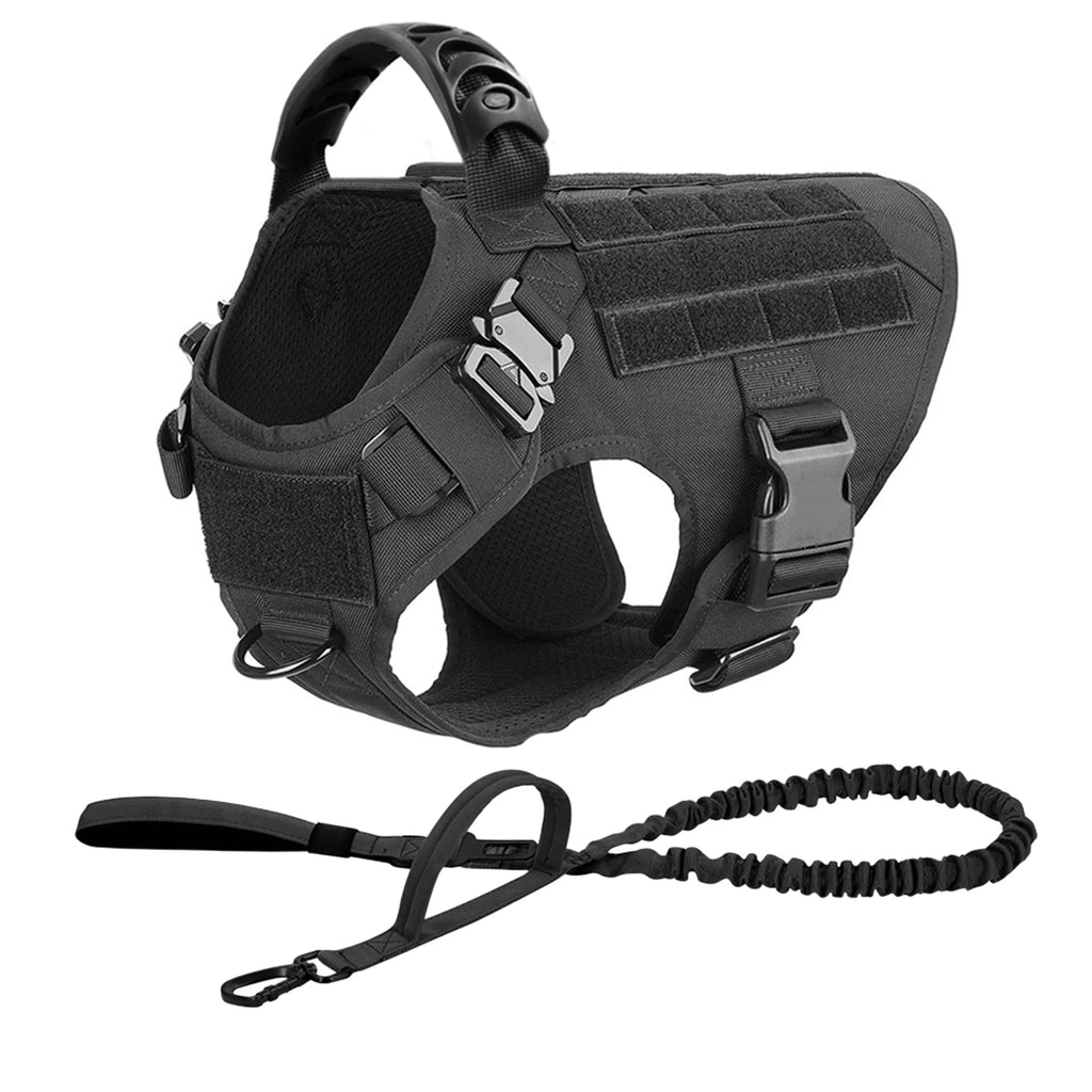 Tactical Military Dog Harness & Leash Set — No-Pull Training Vest for Large Dogs
