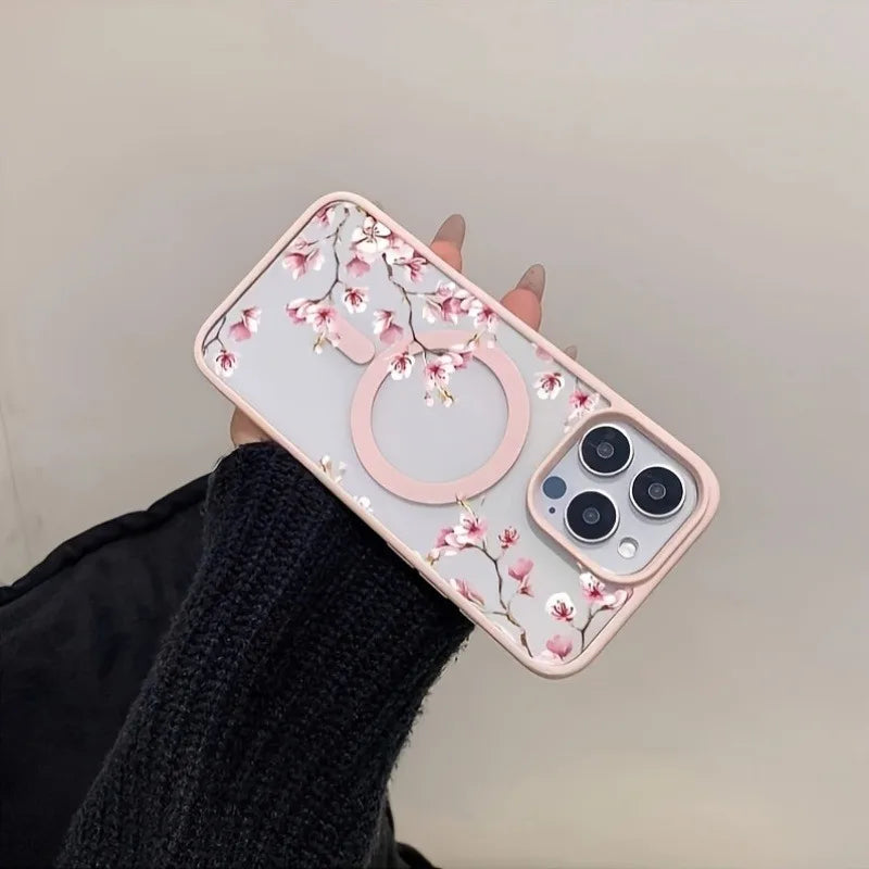 Floral Magnetic iPhone Case — Elegant Cherry Blossom Design for iPhone 11 to 17