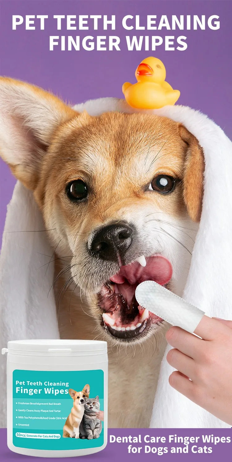 Dog & Cat Finger Toothbrush Wipes — Disposable Dental Cleaning for Fresh Breath