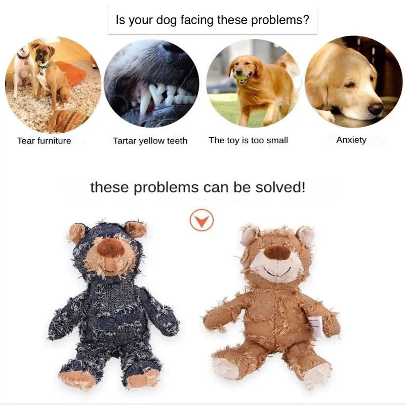 Teddy Bear Squeaky Plush Dog Toy — Interactive Chew & Teeth Cleaning Toy