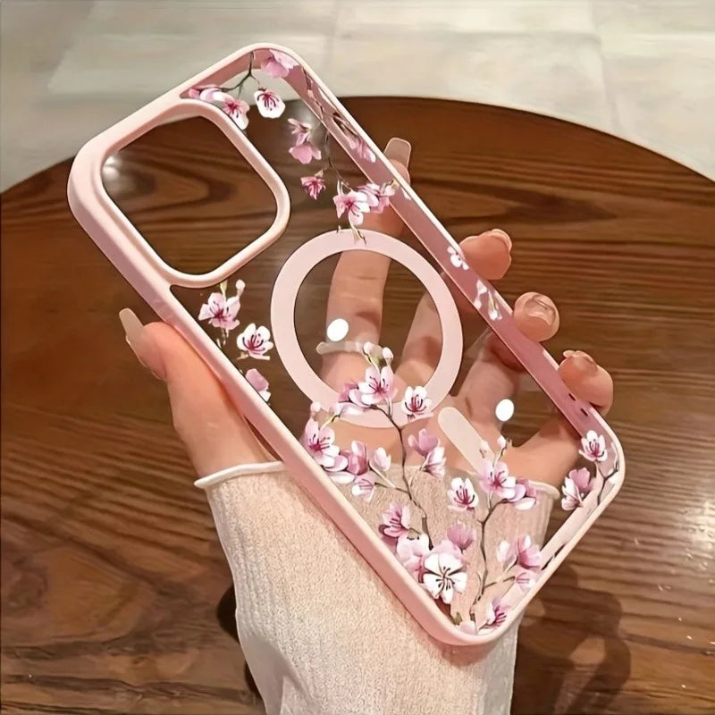 Floral Magnetic iPhone Case — Elegant Cherry Blossom Design for iPhone 11 to 17
