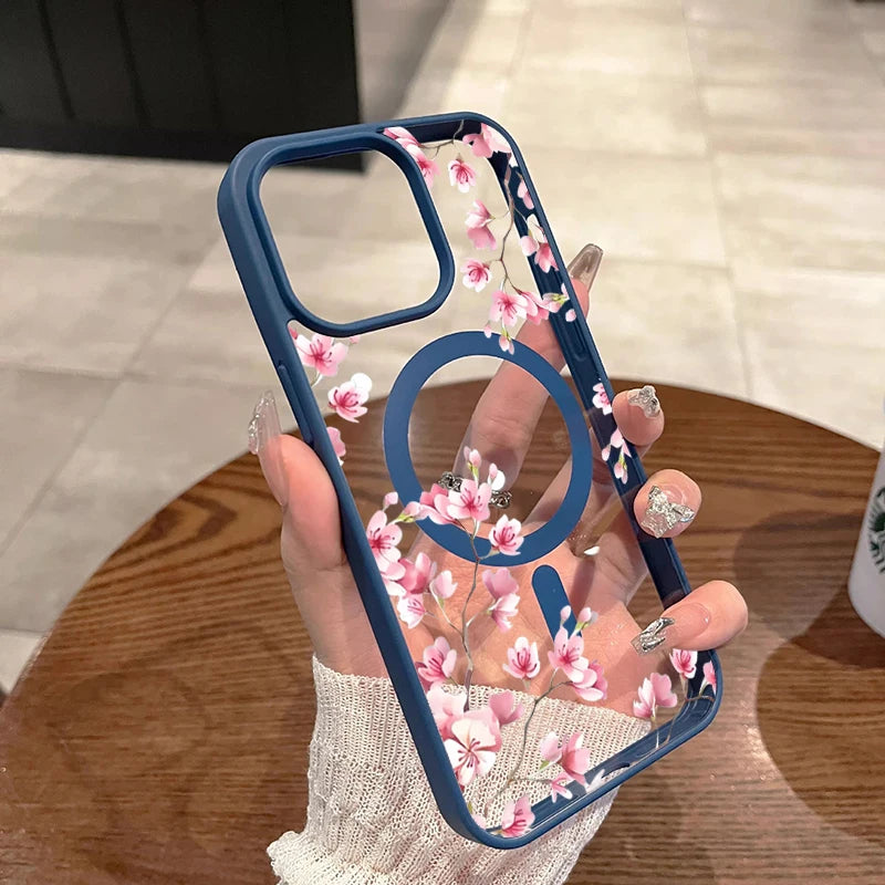 Floral Magnetic iPhone Case — Elegant Cherry Blossom Design for iPhone 11 to 17
