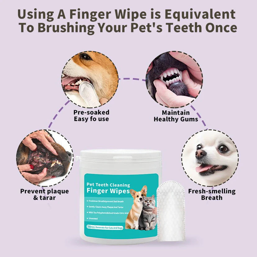 Dog & Cat Finger Toothbrush Wipes — Disposable Dental Cleaning for Fresh Breath