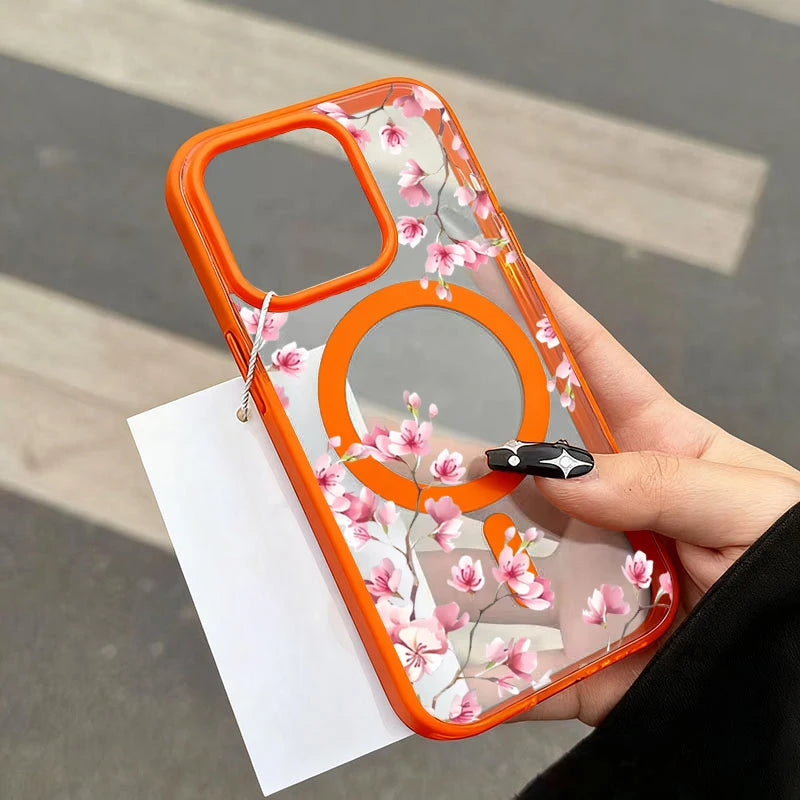 Floral Magnetic iPhone Case — Elegant Cherry Blossom Design for iPhone 11 to 17