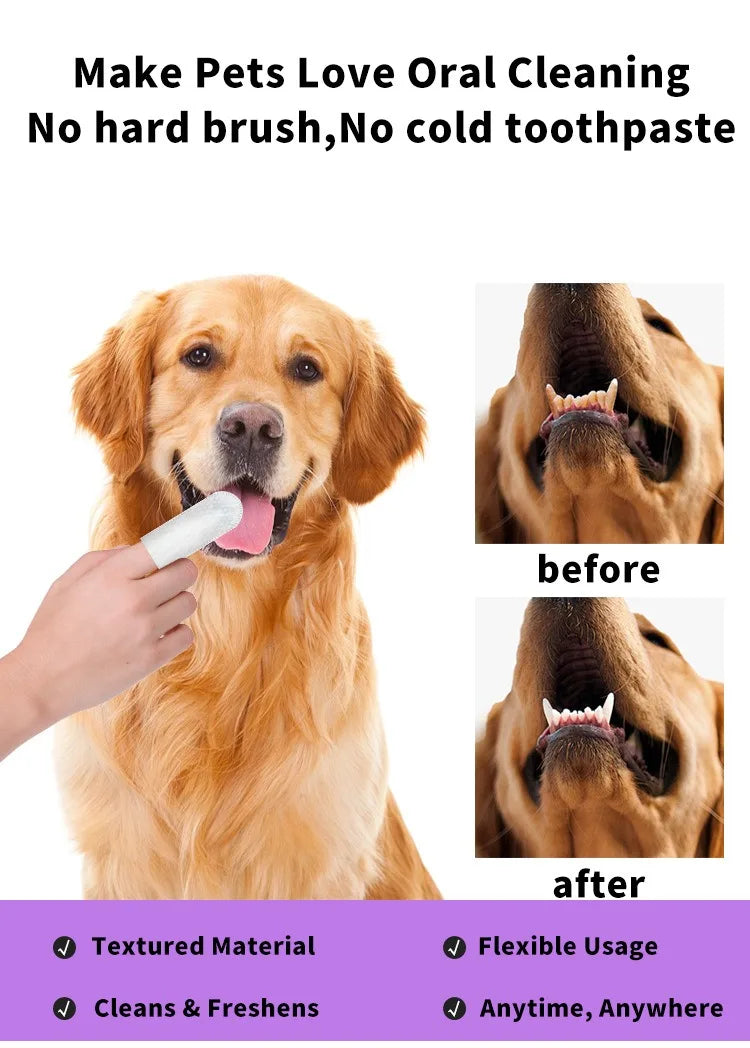 Dog & Cat Finger Toothbrush Wipes — Disposable Dental Cleaning for Fresh Breath