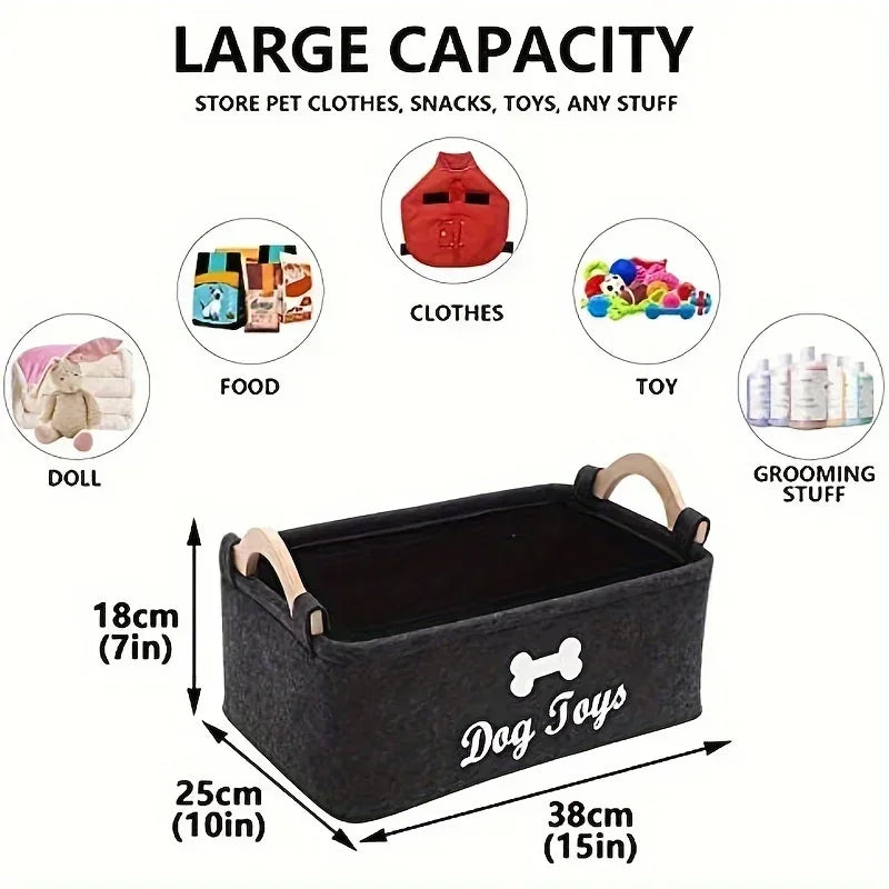 Felt Pet Toy Storage Box — Organizer Basket for Dog & Cat Toys