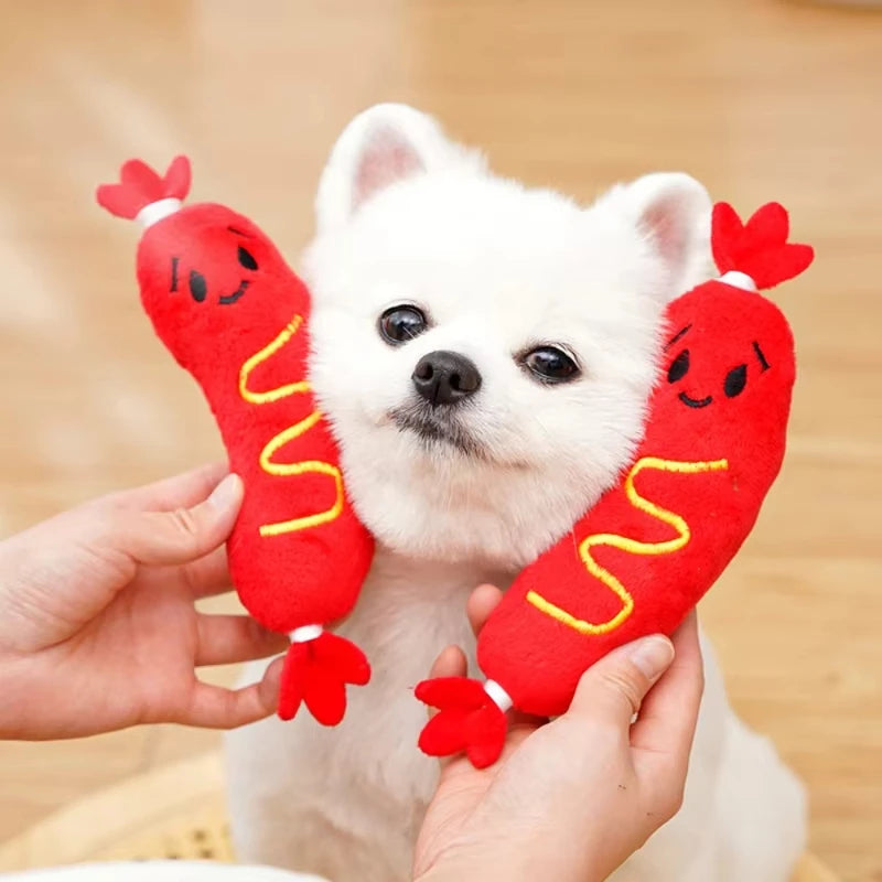 Hot Dog Squeaky Plush Toy — Bite-Resistant Interactive Chew Toy for Dogs