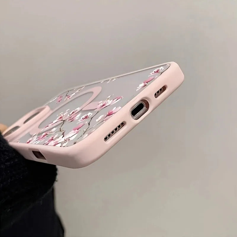 Floral Magnetic iPhone Case — Elegant Cherry Blossom Design for iPhone 11 to 17