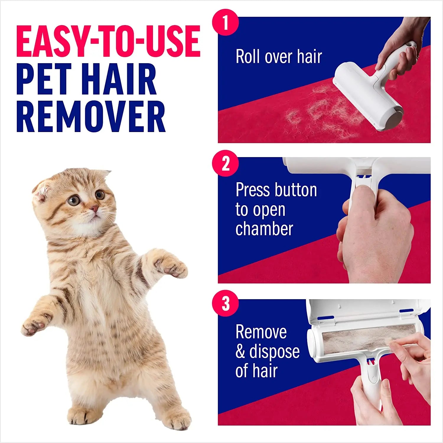 Pet Hair Remover Roller — Reusable Dog & Cat Fur Roller with Self-Cleaning Base