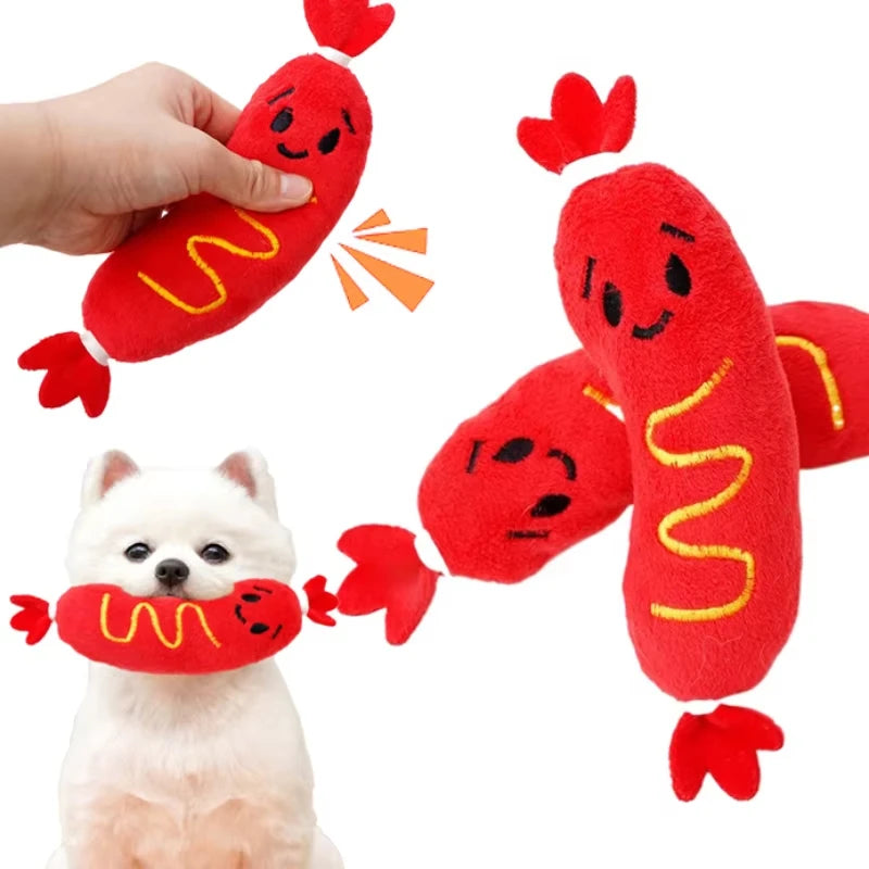 Hot Dog Squeaky Plush Toy — Bite-Resistant Interactive Chew Toy for Dogs