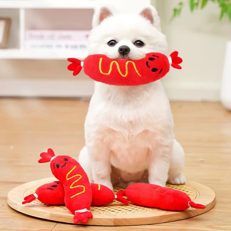 Hot Dog Squeaky Plush Toy — Bite-Resistant Interactive Chew Toy for Dogs