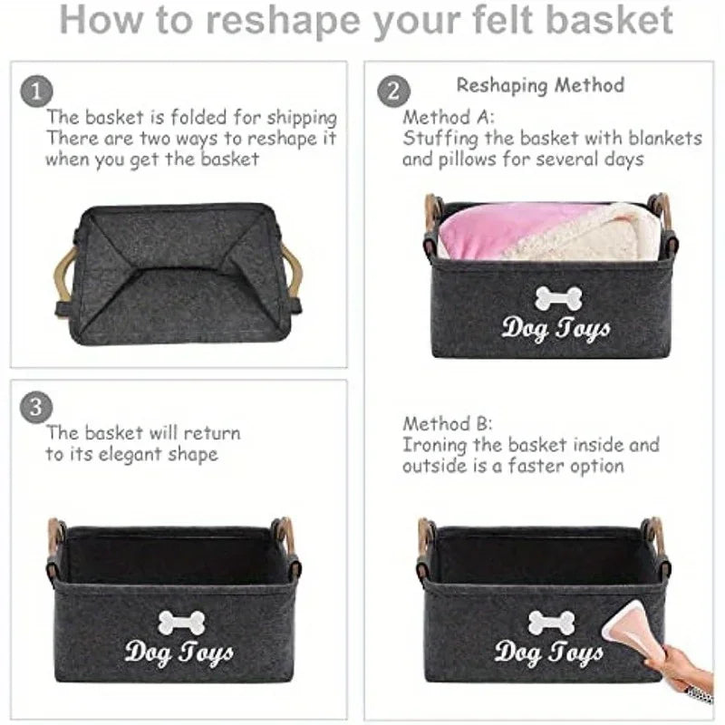 Felt Pet Toy Storage Box — Organizer Basket for Dog & Cat Toys
