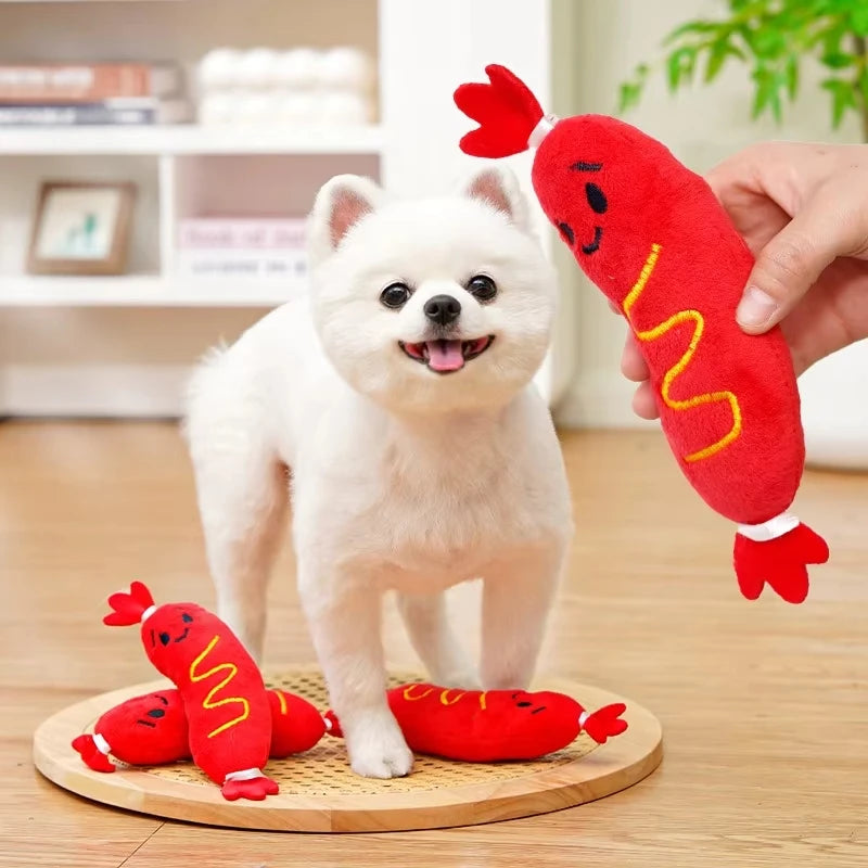 Hot Dog Squeaky Plush Toy — Bite-Resistant Interactive Chew Toy for Dogs