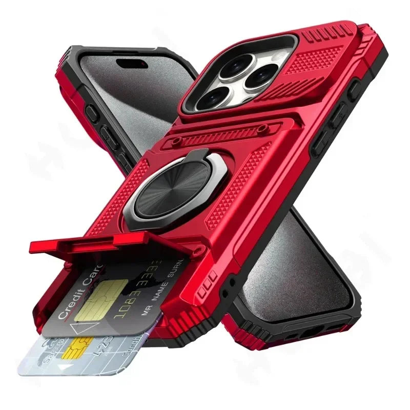 Magnetic Ring Wallet iPhone Case — Heavy Duty | Card Slot + Kickstand | All Models