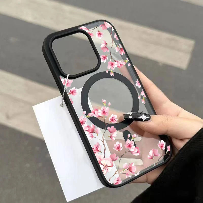 Floral Magnetic iPhone Case — Elegant Cherry Blossom Design for iPhone 11 to 17