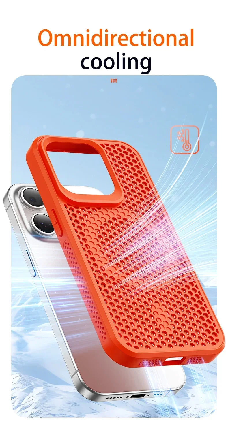 Cooling Heat Dissipation Phone Case For iPhone 17 16 15 14 13 12 11 Pro Max Plus Breathable Hard Back Magnetic Cover For Magsafe