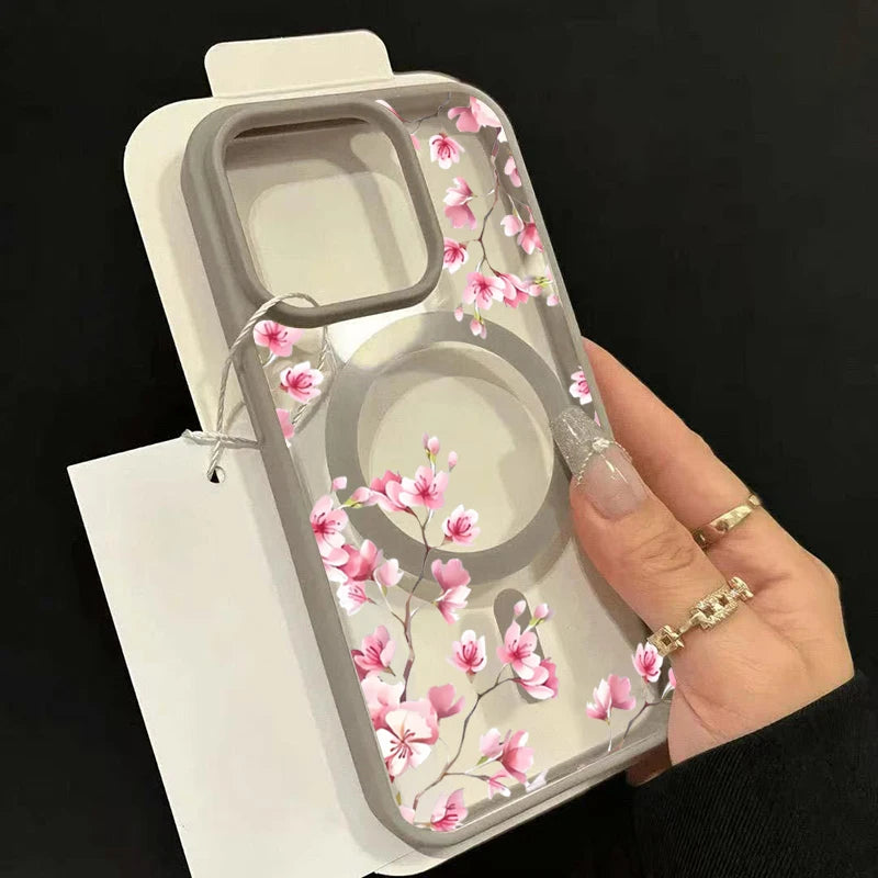 Floral Magnetic iPhone Case — Elegant Cherry Blossom Design for iPhone 11 to 17
