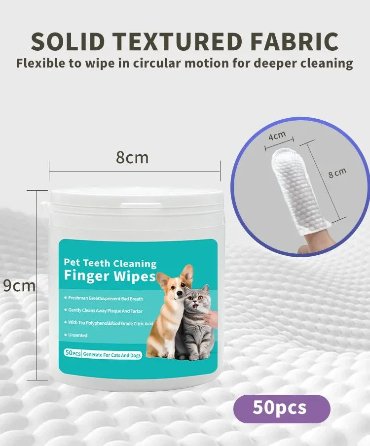Dog & Cat Finger Toothbrush Wipes — Disposable Dental Cleaning for Fresh Breath