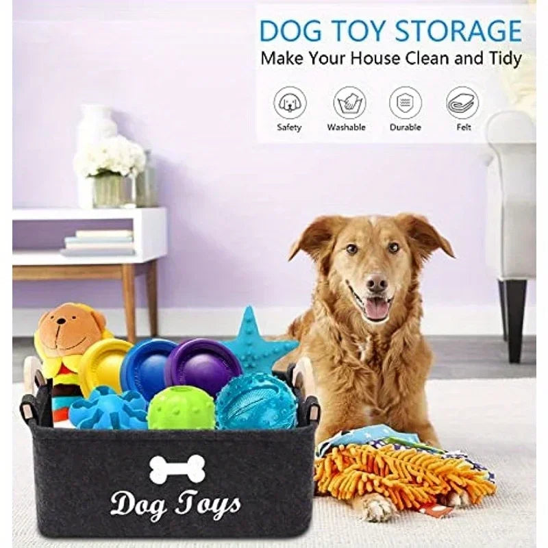Felt Pet Toy Storage Box — Organizer Basket for Dog & Cat Toys